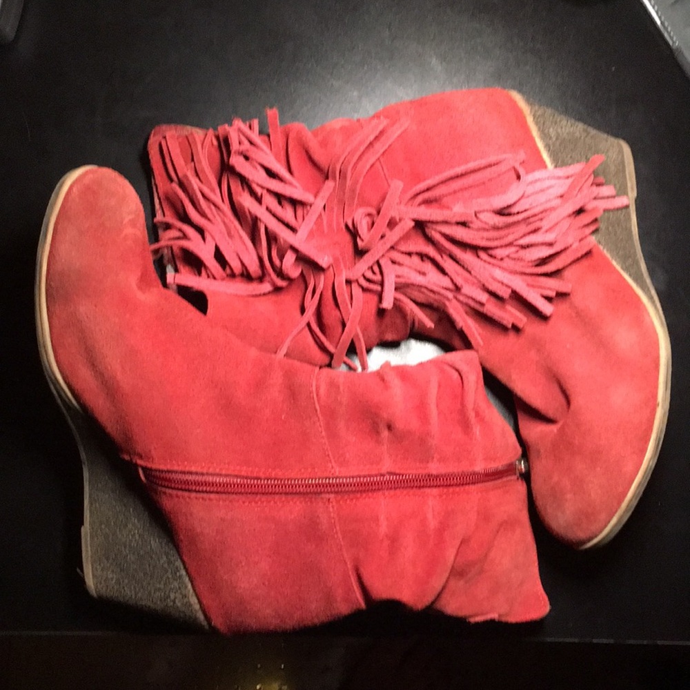 USED XTI Red Suede Wedge Boots Size 38(US 8) - Picture 2 of 6